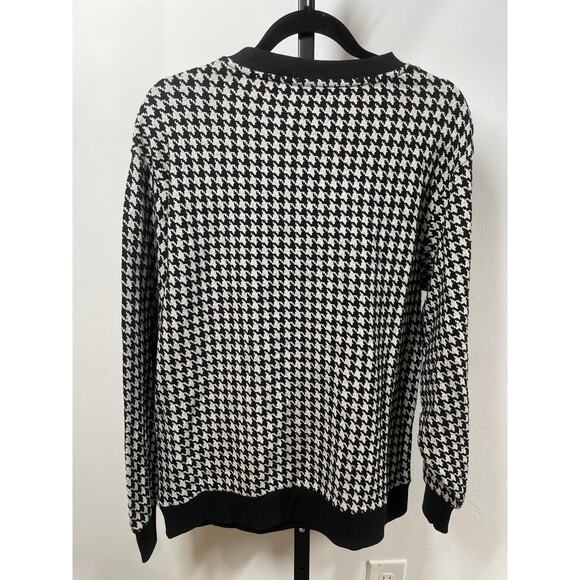 WHO WHAT WEAR Houndstooth Sweater Black White Women's M Crewneck Pullover B&W - Picture 7 of 9